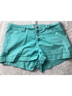 L.e.i. Womens Turquoise High-Rise Tatum Shorts* Jr Size 17 Regular* Button Fly